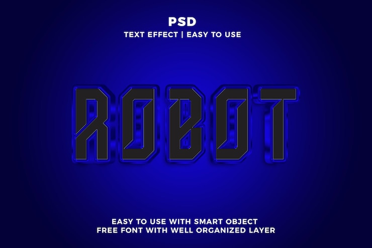 PSD robot 3d editable text effect photoshop style with background