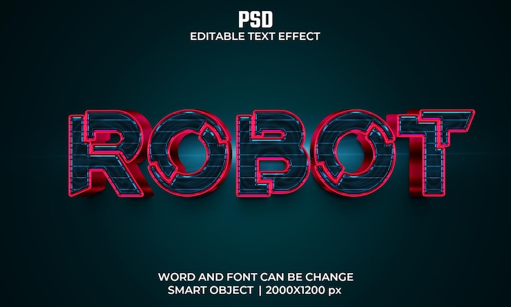 PSD robot 3d editable text effect premium psd with background