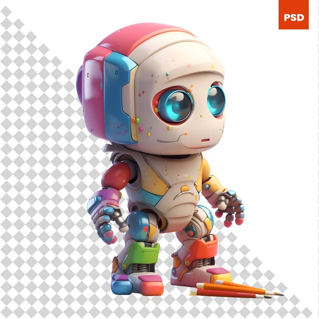 PSD robot 3d illustratie van een leuk robotkarakter