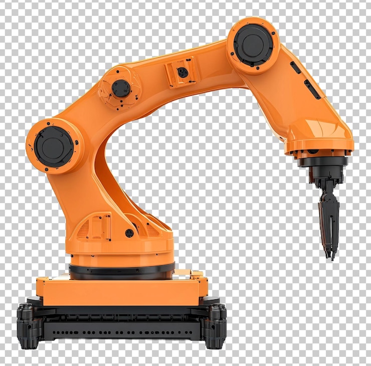 PSD robot arm in manufacturing isolated on transparent background