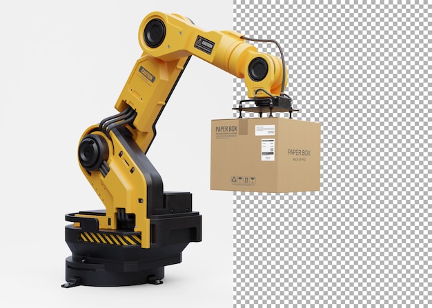 the robot arm picks up the box
