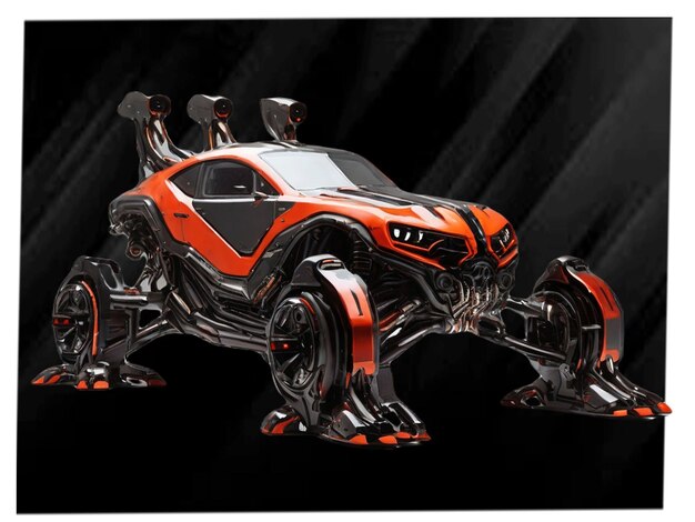 PSD a robot car evolve meteor goliath on black background