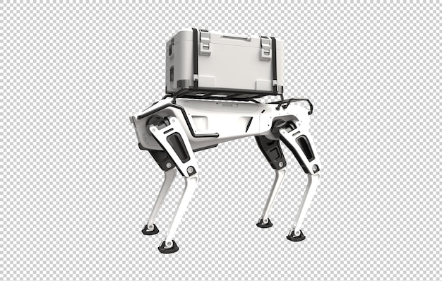 Robot dog delivering goods on transparent background