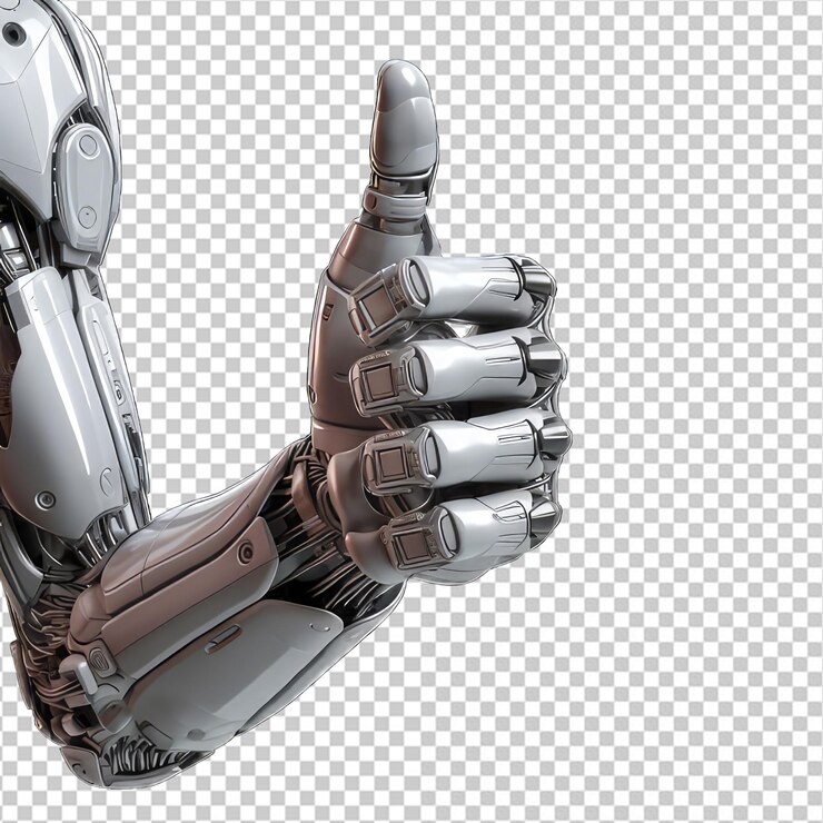 PSD a robot hand giving thumbs up on transparent background