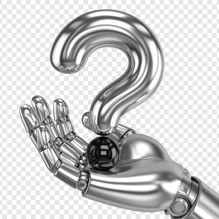 PSD robot hand holding question mark graphic