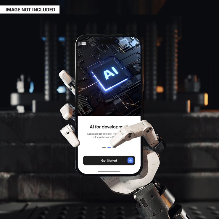 PSD robot hand holding smartphone mockup