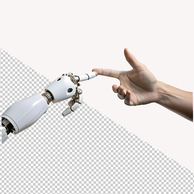 PSD robot hand touch the human hand on transparent background