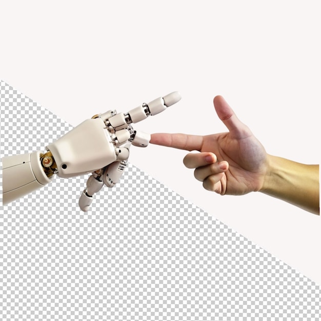 PSD robot hand touch the human hand on transparent background