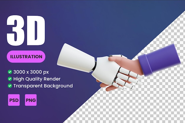 robot and human handshake 3d icon illustrations