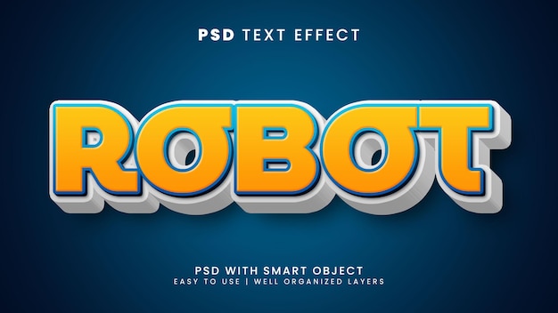 만화 및 어린이 텍스트 스타일로 로봇 기계 사이보그 3d 편집 가능한 텍스트 효과