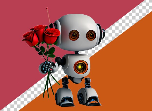 PSD robot met geschenkdoos en bloemen