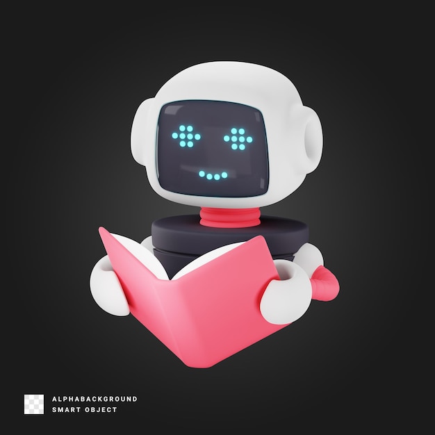 robot reading a book artificial intelligence 3d illustration render