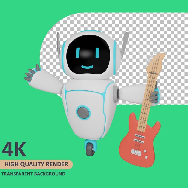 Robot Renderujący Model 3d Trzymający Gitarę