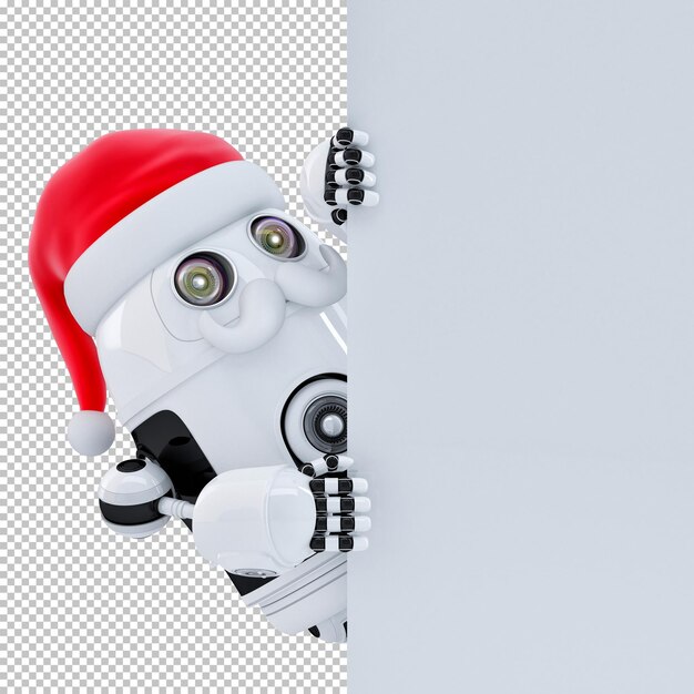 PSD babbo natale del robot che indica all'insegna bianca dell'insegna. isolato su bianco