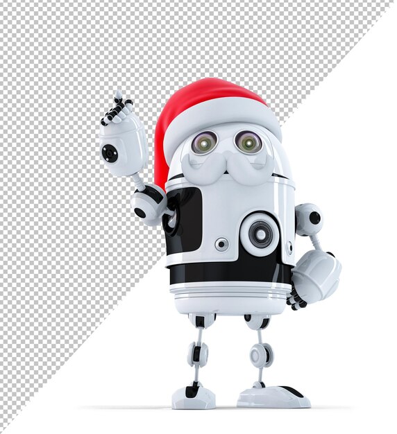robot santa pointing up at invisible object