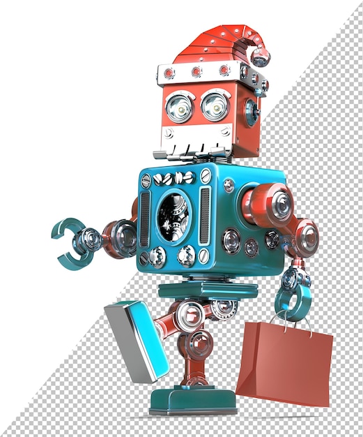 PSD robot santa walking with shopping bag