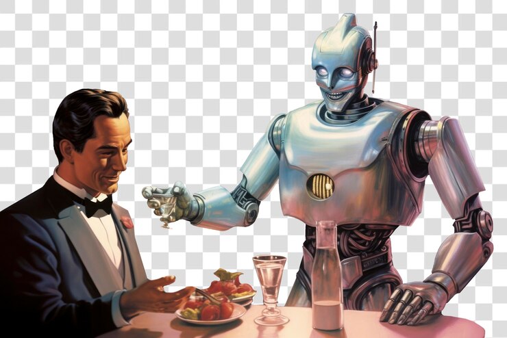 PSD robot serving dinner to man