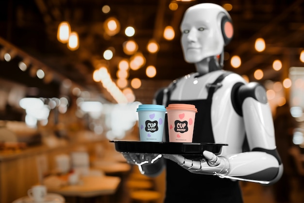 PSD robot serving food and drinks  mockup