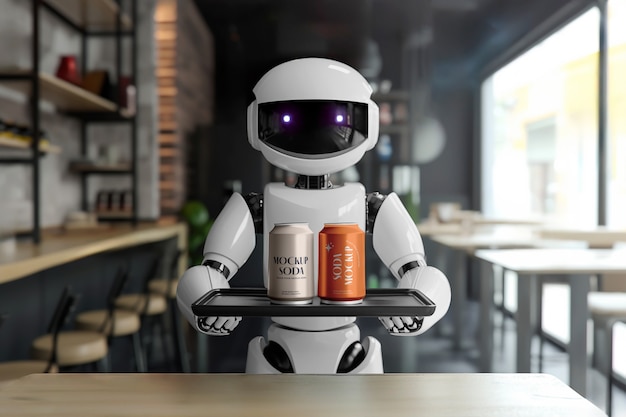 PSD robot serving food and drinks  mockup