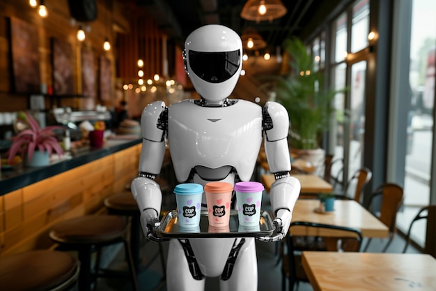 PSD robot serving food and drinks  mockup