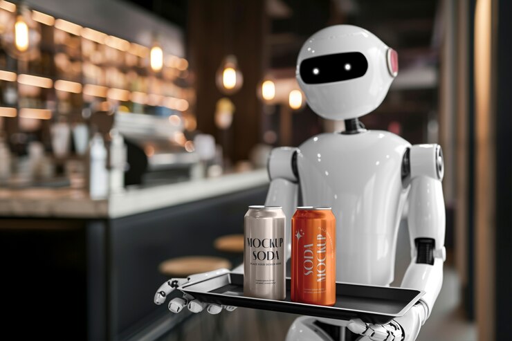 PSD robot serving food and drinks  mockup