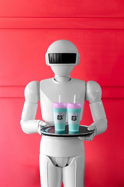 PSD robot serving food and drinks  mockup