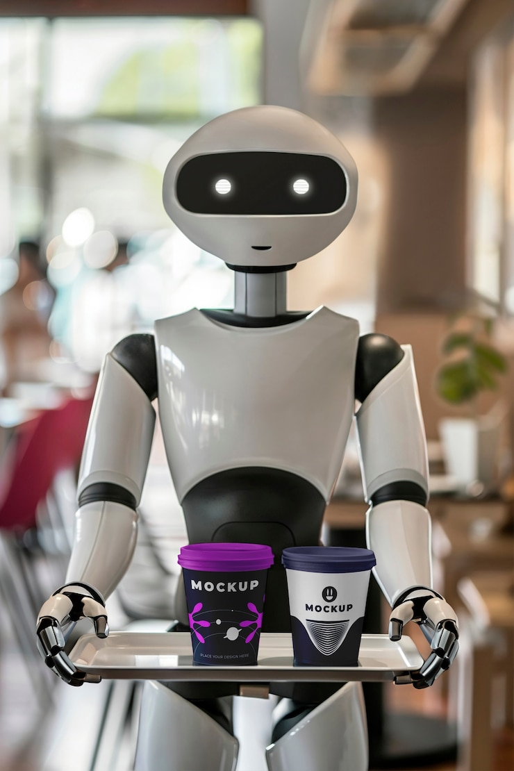 PSD robot serving food and drinks mockup