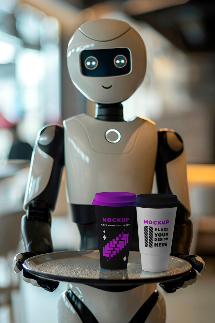 PSD robot serving food and drinks mockup