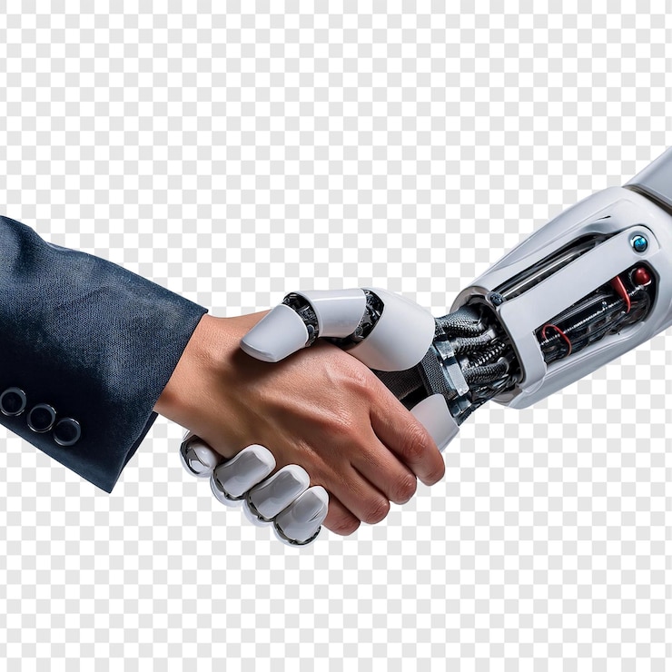 PSD a robot shaking hands with a man