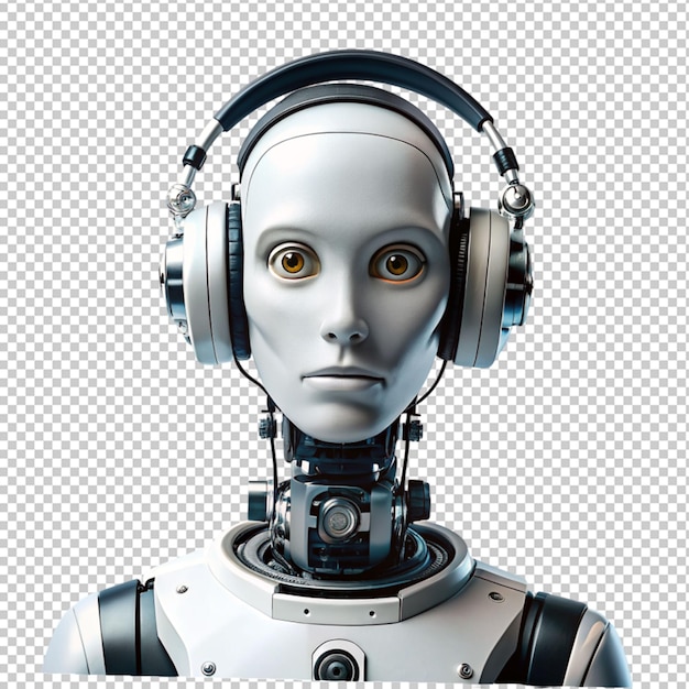 PSD robot wearing headphones on transparent background