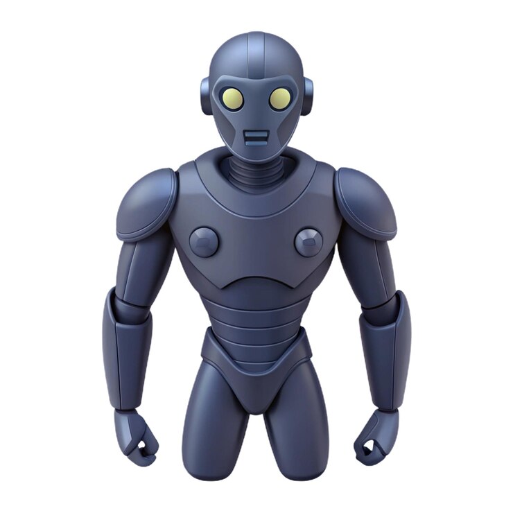 PSD a robot with a blue body and black body and the words robot on the bottom
