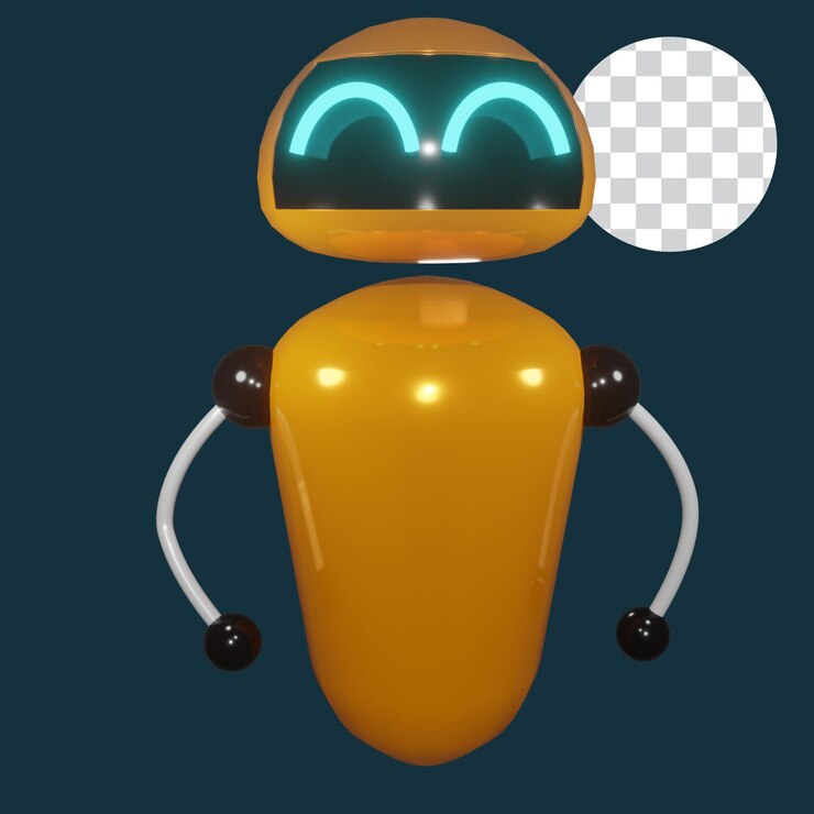 PSD a robot with a blue eyes and a white checkered background
