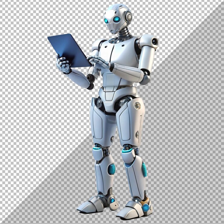 PSD a robot with a book in his hand on transparent background for design