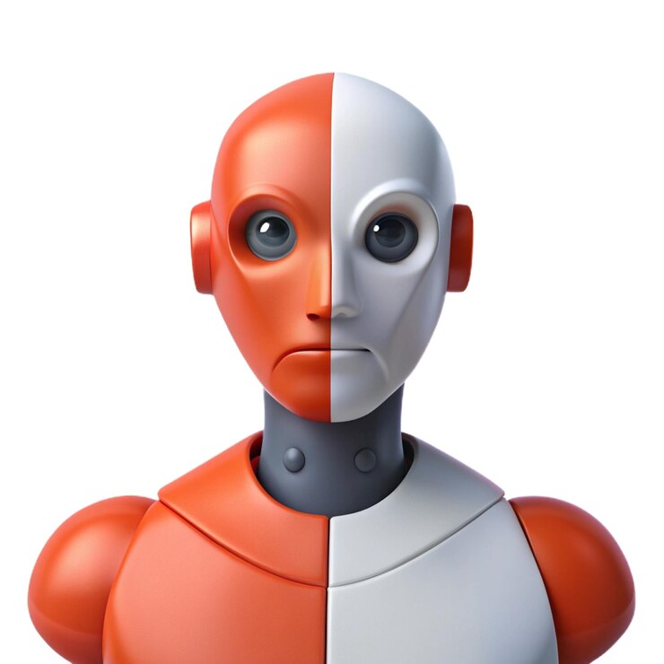 PSD a robot with a red and white face and the flag on it