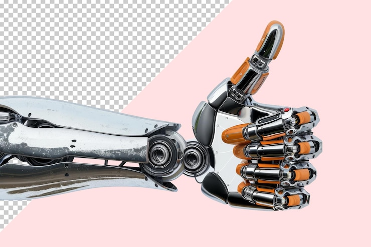 PSD a robot with a thumbs up gesture on its right hand psd mockup