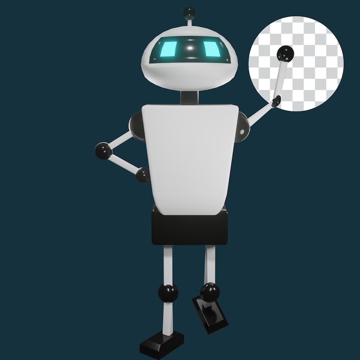 PSD a robot with a white and blue head that says robot on it