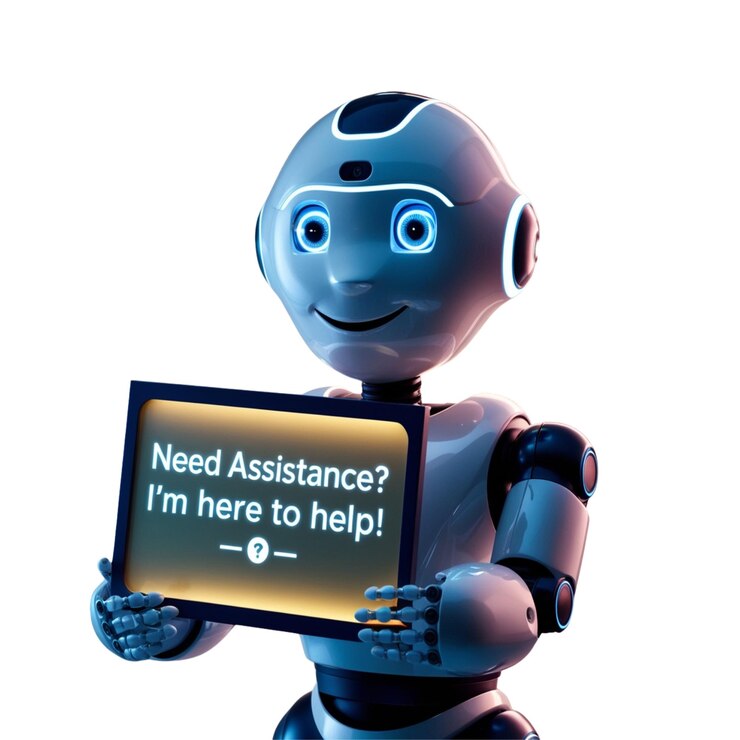 PSD robot with the words need assistance im here to help