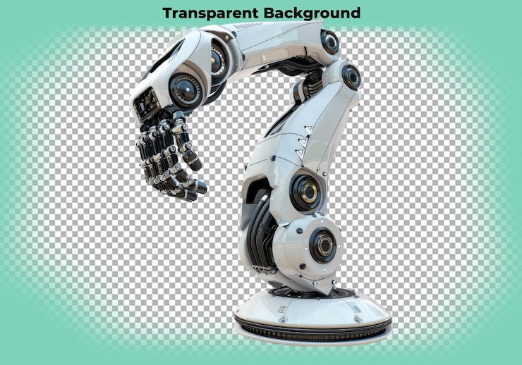 PSD robotic arm isolated on transparent background