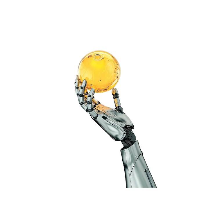 PSD robotic hand holding a golden sphere