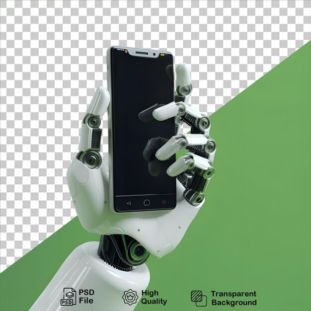 PSD robotic hand holding phone on transparent background include png file