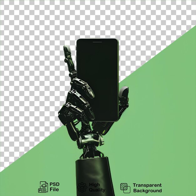 PSD robotic hand holding phone on transparent background include png file