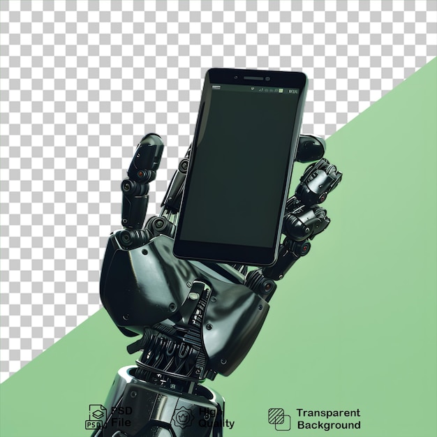 Robotic hand holding phone on transparent background include png file