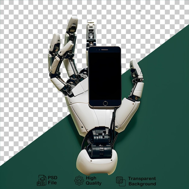 PSD robotic hand holding phone on transparent background include png file