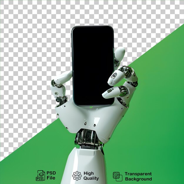 PSD robotic hand holding phone on transparent background include png file