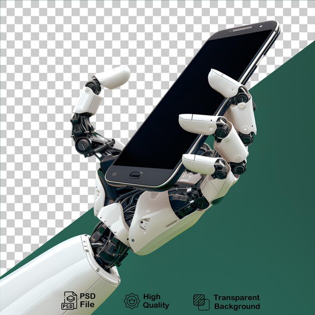 PSD robotic hand holding phone on transparent background include png file