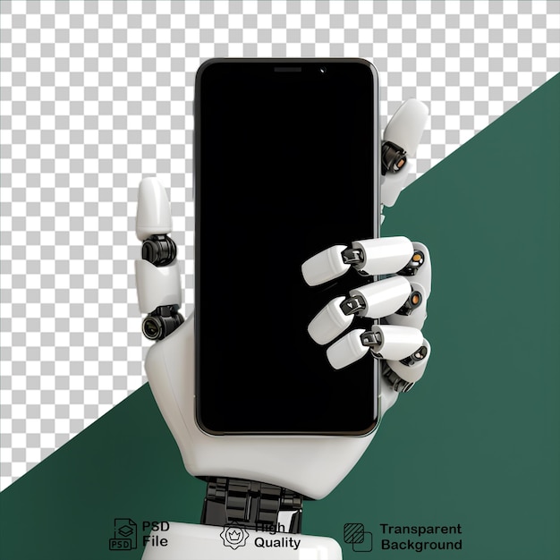 Robotic hand holding phone on transparent background include png file