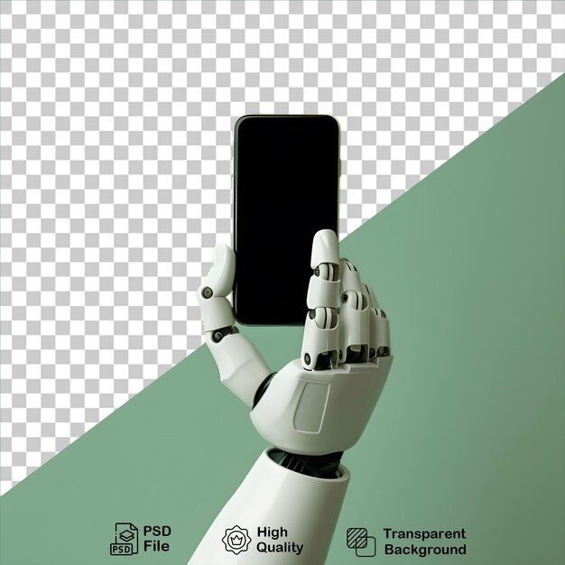 PSD robotic hand holding phone on transparent background include png file