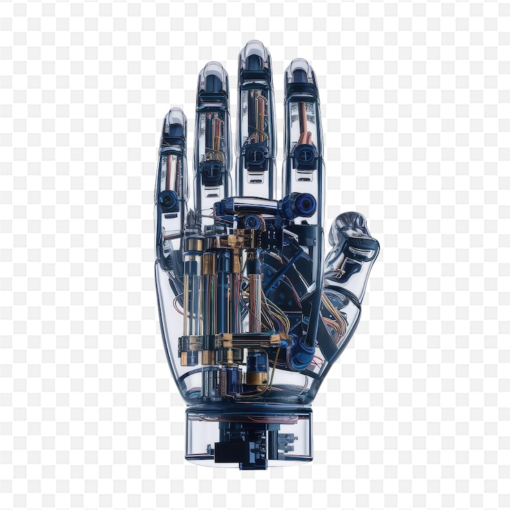PSD a robotic hand with a blue hand that says robot on it