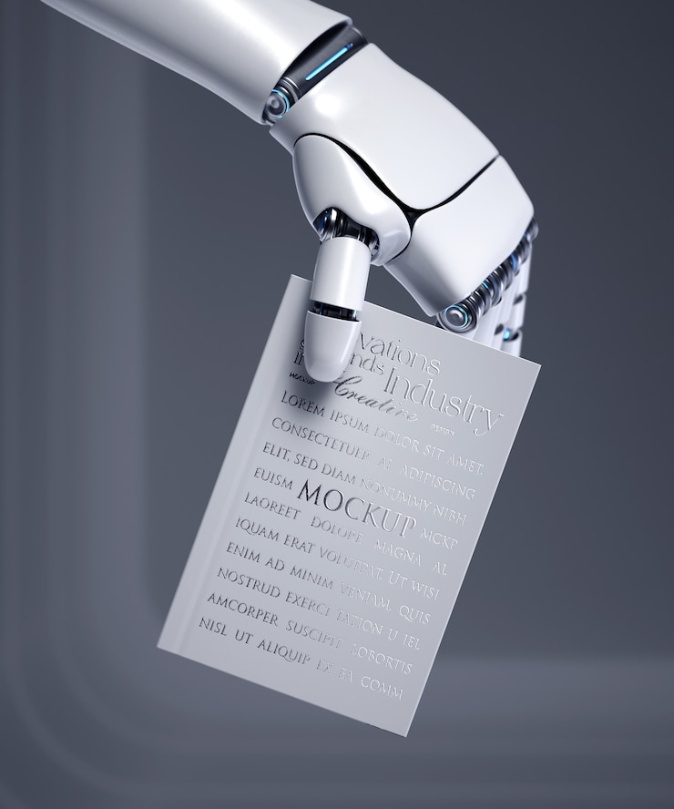 PSD robotic hand with paperback book mock-up design