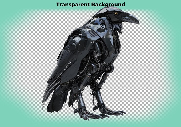 PSD robotic raven or crow isolated on transparent background